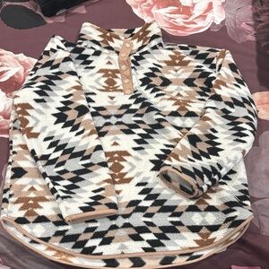 Cozy Aztec-Print Snap-Button Turtleneck Sweater - Cream, Black & Brown